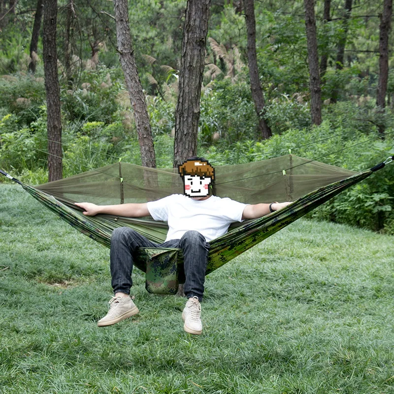 Outdoor Camping Camouflage Green Color Portable Hammock with Mosquito Net Dual Purpose Hanging Bed for Hiking Traveling - Image 5