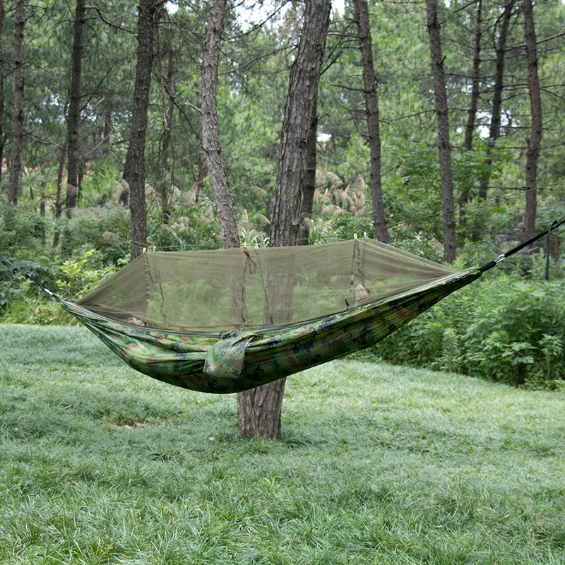 Outdoor Camping Camouflage Green Color Portable Hammock with Mosquito Net Dual Purpose Hanging Bed for Hiking Traveling - Image 4