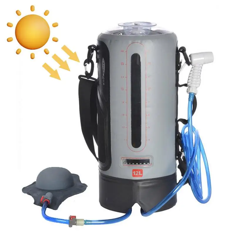 Portable Shower Bag For Camping 12L Portable Outdoor Shower With Foot-Pump Hot Water Support Water Level Window Waterproof - Image 2