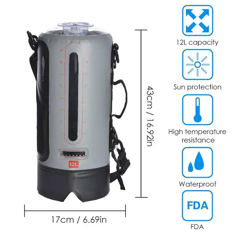 Portable Shower Bag For Camping 12L Portable Outdoor Shower With Foot-Pump Hot Water Support Water Level Window Waterproof - Image 3