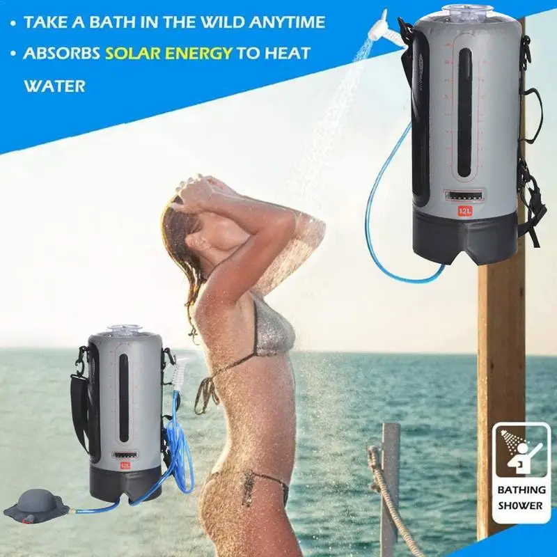Portable Shower Bag For Camping 12L Portable Outdoor Shower With Foot-Pump Hot Water Support Water Level Window Waterproof - Image 6