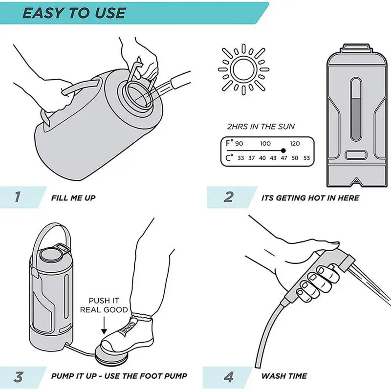 Portable Shower Bag For Camping 12L Portable Outdoor Shower With Foot-Pump Hot Water Support Water Level Window Waterproof - Image 4